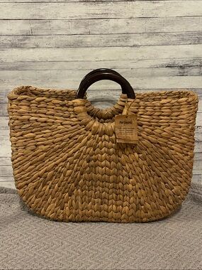 NWT Vintage Pier 1 Imports Basic Water Hyacinth Handle Magazine Beach Tote